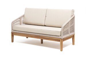Канны диван 2-местный (150x70х75cм) плетеный из роупа, основание дуб, роуп бежевый, ткань бежевая