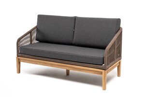 Канны диван 2-местный (150x70х75см) плетеный из роупа, основание дуб, роуп коричневый, ткань серая