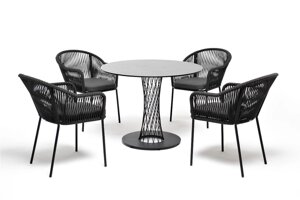 Лион обеденная группа (4 персоны) со стульями Лион темно-серый, круглый стол Диего серый гранит