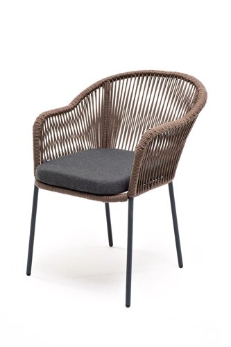 Лион стул (57х62х80см) плетеный из роупа (веревки), каркас стальной серый (RAL7022) шагрень, роуп коричневый круглый,