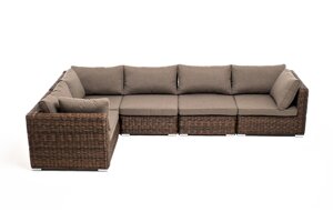 Лунго 5-местный модульный диван из искусственного ротанга (гиацинт), цвет коричневый