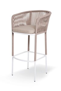 Марсель барный стул (59х51х107cм) из роупа, каркас стальной белый, роуп бежевый, ткань бежевая