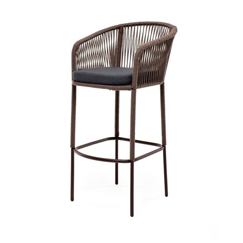 Марсель барный стул (59х51х107cм) из роупа, каркас стальной коричневый, роуп коричневый, подушка темно-серая