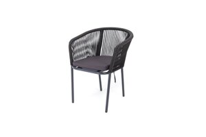 Марсель плетеный стул (57х62х80см) из роупа, каркас алюминий серый, роуп темно-серый, ткань серая