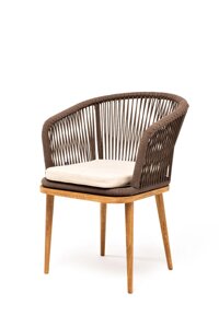 Марсель плетеный стул (57х62х80см) из роупа, основание дуб, роуп коричневый, ткань бежевая