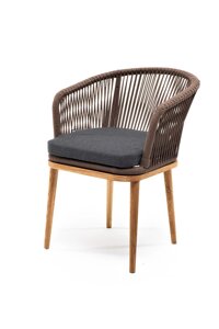 Марсель плетеный стул (57х62х80см) из роупа, основание дуб, роуп коричневый, ткань темно-серая