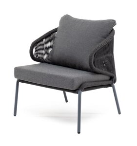 Милан кресло (70х65х83см) плетеное из роупа, каркас алюминиевый темно-серый, роуп темно-серый, ткань темно-серая