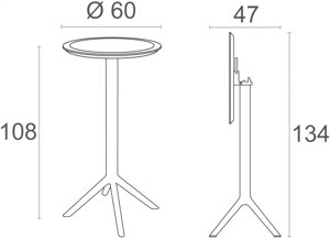 Стол пластиковый барный складной Sky Folding Bar Table 60 (диам. 60х108см) черный