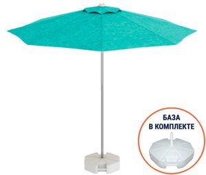 Зонт пляжный с базой на колесах Kiwi ClipsBase (диам. 2,5м, h=2,1м) серебристый, бирюза