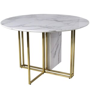 Стол обеденный, MK-6919-WM, круглый, 120х120х76 см, Белый мрамор/Золото