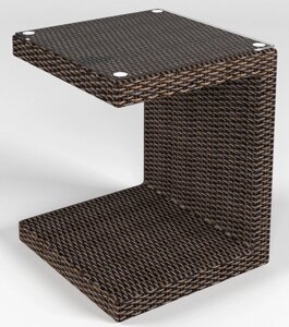 Столик для лежака со стеклом "Малага", из натурального ротанга, коричневый, черный