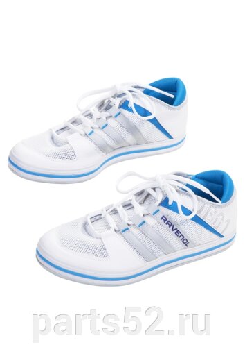Кроссовки ADIDAS, с логотипом RAVENOL, цвет белый/голубой.
