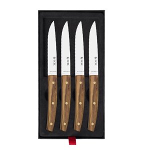 Набор ножей для стейка 4 предмета, ручки из оливы с латунными заклепками