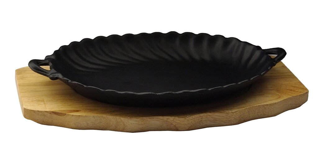 Сковорода овальная на деревянной подставке с ручками 270х190 мм [DSU-S-SD big] ##от компании## ООО "Рашн Бокс Лтд." - ##фото## 1