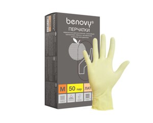 Перчатки Benovy латексные, текстурированные на пальцах, неопудренные, нестерил. (размер L)