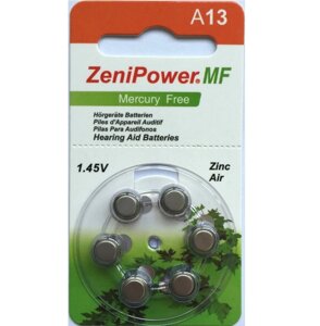 Батарейка для слуховых аппаратов Zeni Power тип 13, 6шт
