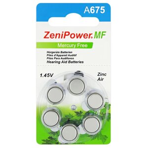 Батарейка для слуховых аппаратов ZENIPOWER тип 675 (PR44) 6шт
