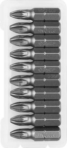 Биты ЗУБР ″Мастер″ кованые, хромомолибденовая сталь, тип хвостовика C 1/4″PZ2, 25мм, 10шт