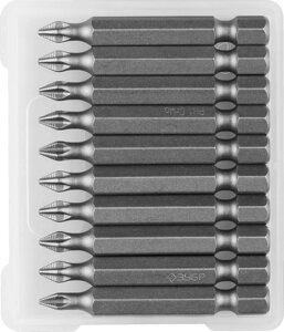 Биты ЗУБР ″Мастер″ кованые, хромомолибденовая сталь, тип хвостовика E 1/4″PH1, 50мм, 10шт