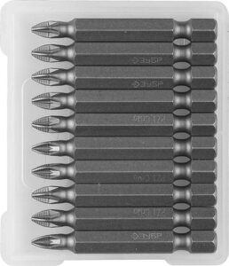 Биты ЗУБР ″Мастер″ кованые, хромомолибденовая сталь, тип хвостовика E 1/4″PZ1, 50мм, 10шт
