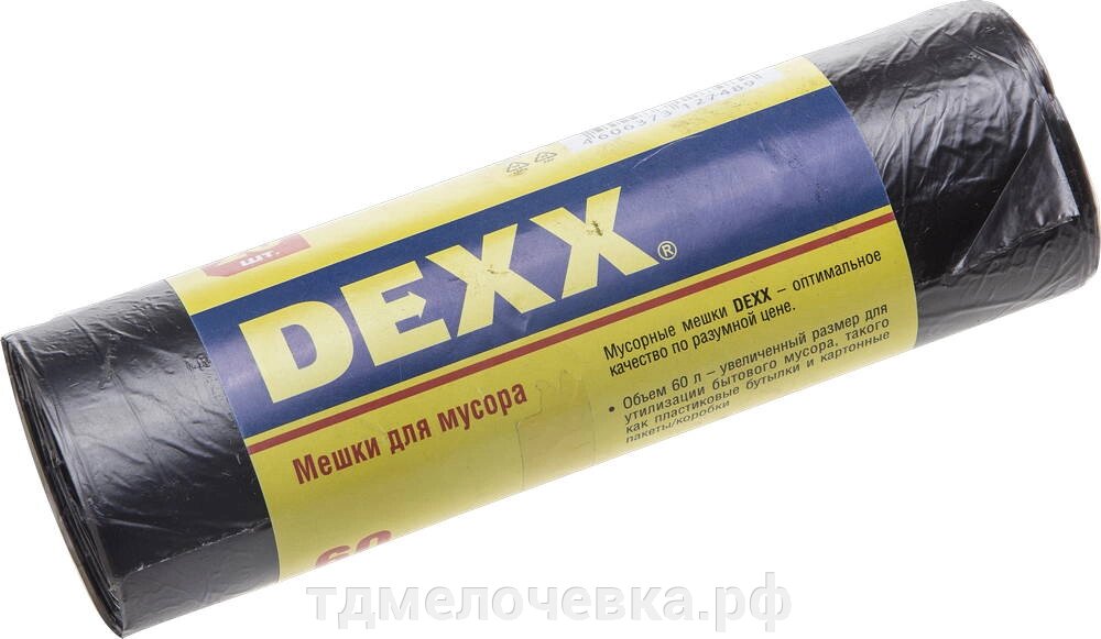 DEXX 60 л, 20 шт, черные, мусорные мешки (39150-60) от компании ТД МЕЛОЧевка (товары для дома от метизов до картриджей) - фото 1