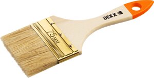 DEXX 75 мм, 3″натуральная щетина, деревянная ручка, флейцевая, все виды ЛКМ, плоская кисть (0100-075)