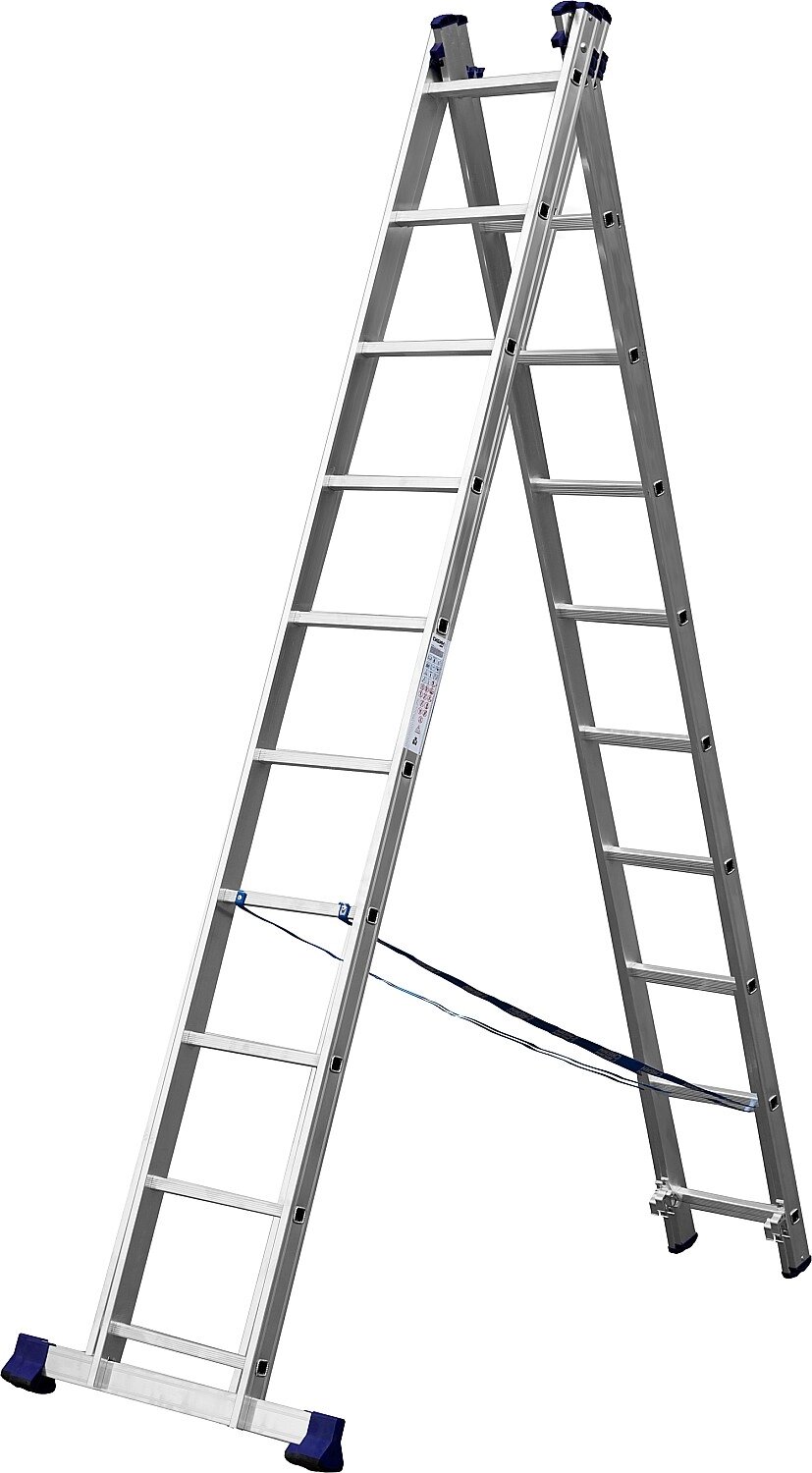 Двухсекционная лестница СИБИН, 10 ступеней, со стабилизатором, алюминиевая от компании ТД МЕЛОЧевка (товары для дома от метизов до картриджей) - фото 1