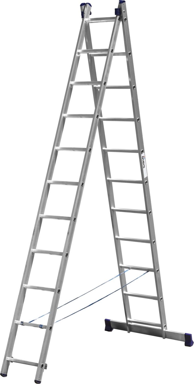 Двухсекционная лестница СИБИН, 11 ступеней, со стабилизатором, алюминиевая от компании ТД МЕЛОЧевка (товары для дома от метизов до картриджей) - фото 1