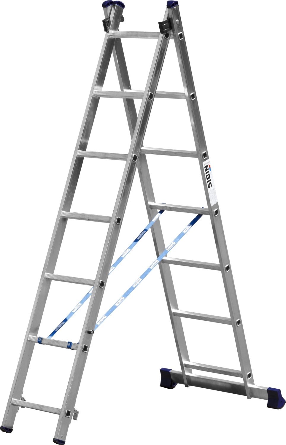 Двухсекционная лестница СИБИН, 7 ступеней, со стабилизатором, алюминиевая от компании ТД МЕЛОЧевка (товары для дома от метизов до картриджей) - фото 1