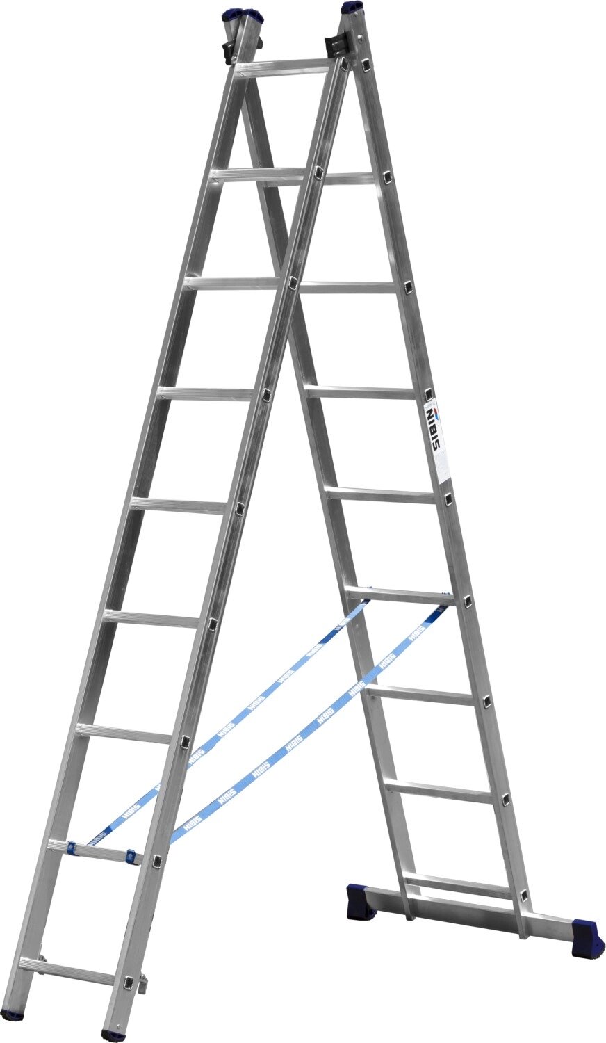 Двухсекционная лестница СИБИН, 9 ступеней, со стабилизатором, алюминиевая от компании ТД МЕЛОЧевка (товары для дома от метизов до картриджей) - фото 1