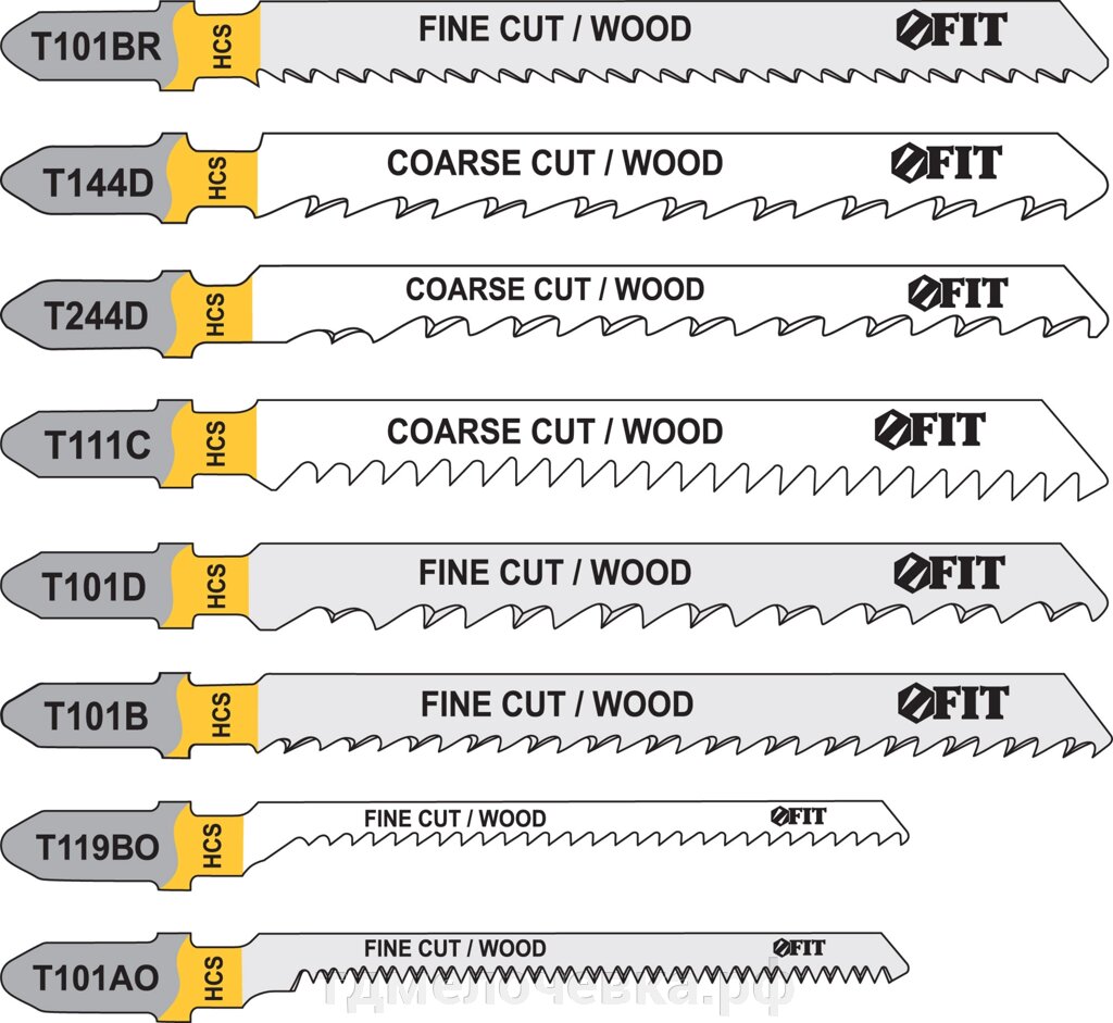 FIT Набор полотен для электролобзика 10 шт.(T101D; T111Cx2; T101B; T119BO; T144Dx2; T244D; T101AO; T101BR) от компании ТД МЕЛОЧевка (товары для дома от метизов до картриджей) - фото 1