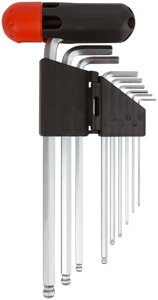 Ключи шестигранные длинные c шаром (1,5-10 мм ) CrV, 9 шт. с пластик. Т-обр. ручкой