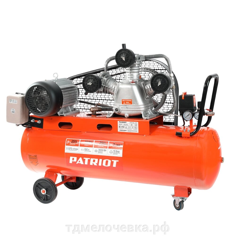 Компрессор поршневой ременной PATRIOT PTR 100-670 от компании ТД МЕЛОЧевка (товары для дома от метизов до картриджей) - фото 1