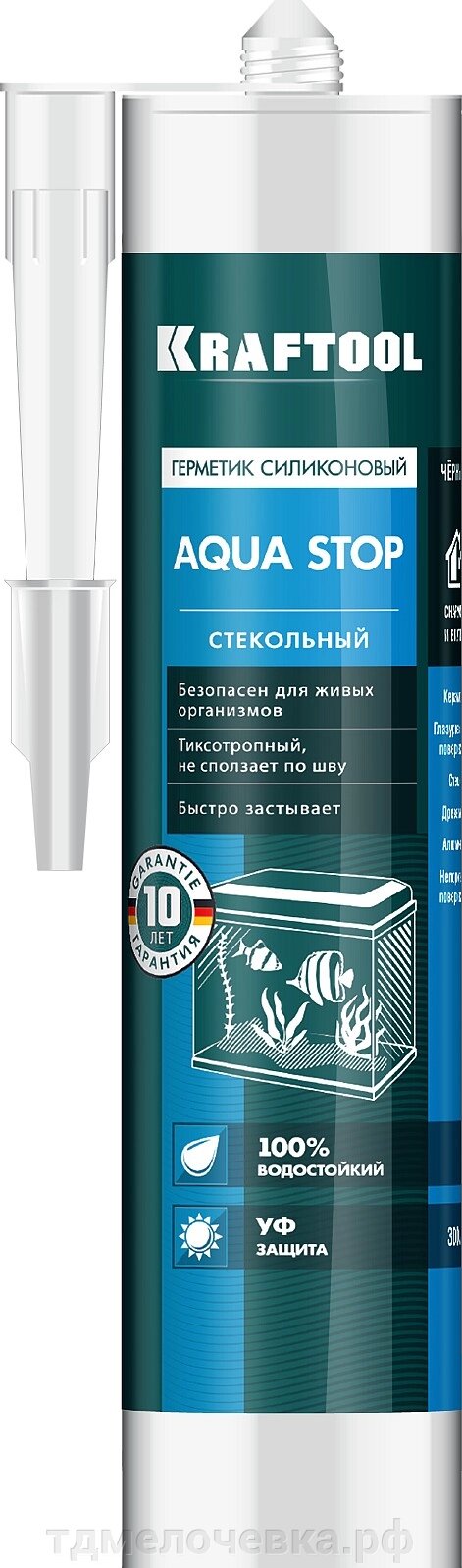 KRAFTOOL Aqua stop, 300 мл, черный, стекольный силиконовый герметик (41256-4) от компании ТД МЕЛОЧевка (товары для дома от метизов до картриджей) - фото 1