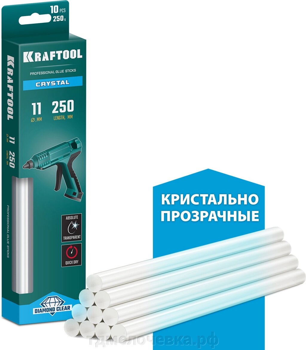 KRAFTOOL Cristal, 11 х 250 мм, 10 шт, кристально прозрачные, клеевые стержни (06846-10) от компании ТД МЕЛОЧевка (товары для дома от метизов до картриджей) - фото 1