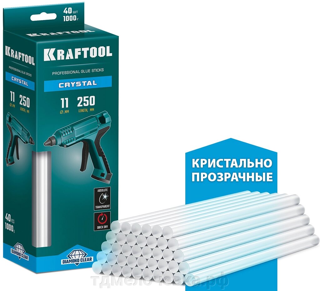 KRAFTOOL Cristal, 11 х 250 мм, 40 шт, кристально прозрачные, клеевые стержни (06846-40) от компании ТД МЕЛОЧевка (товары для дома от метизов до картриджей) - фото 1