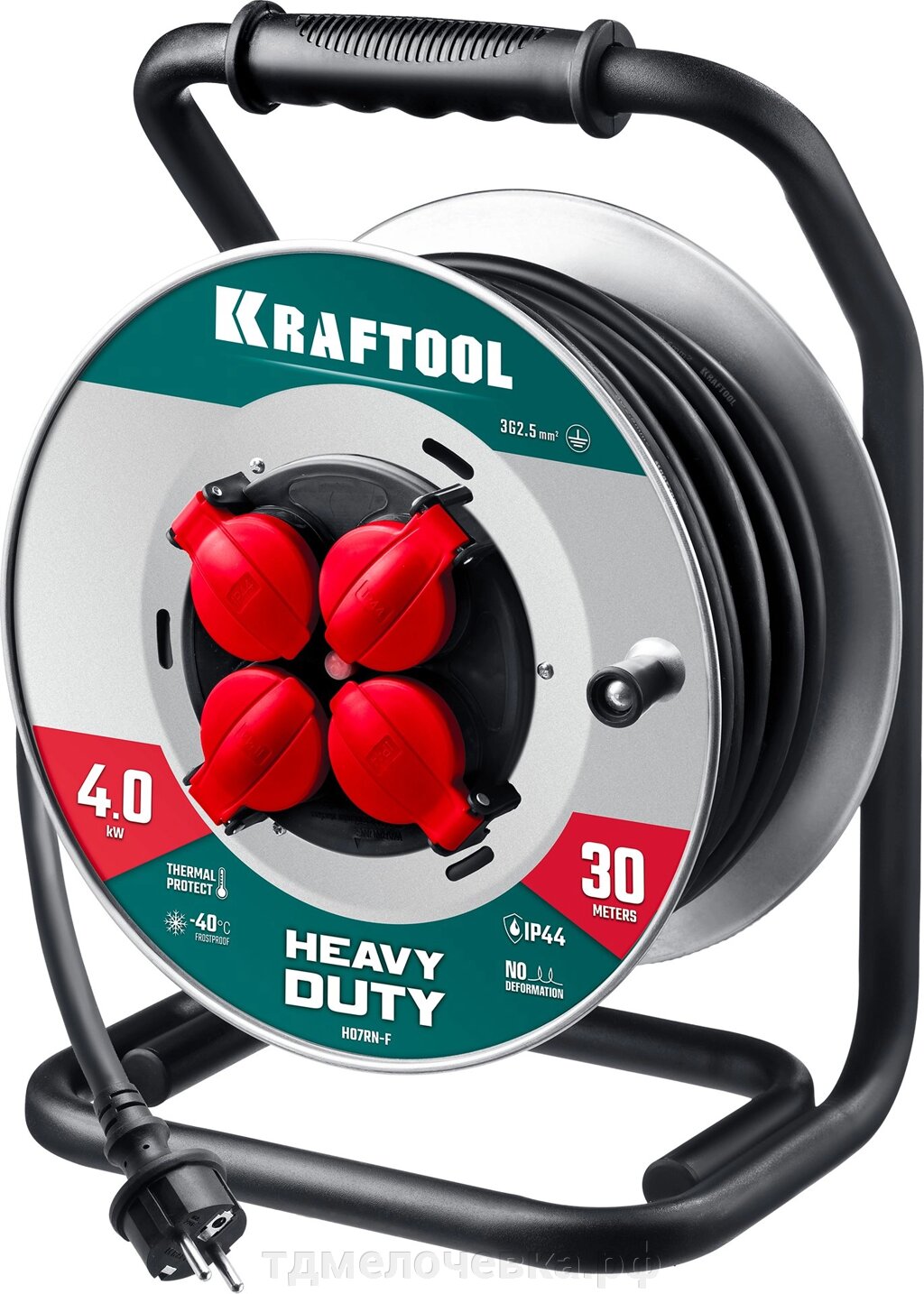 KRAFTOOL КГ 3х2.5 30м 4000Вт IP44, HEAVY DUTYСиловой удлинитель на стальной катушке (55086-30) от компании ТД МЕЛОЧевка (товары для дома от метизов до картриджей) - фото 1