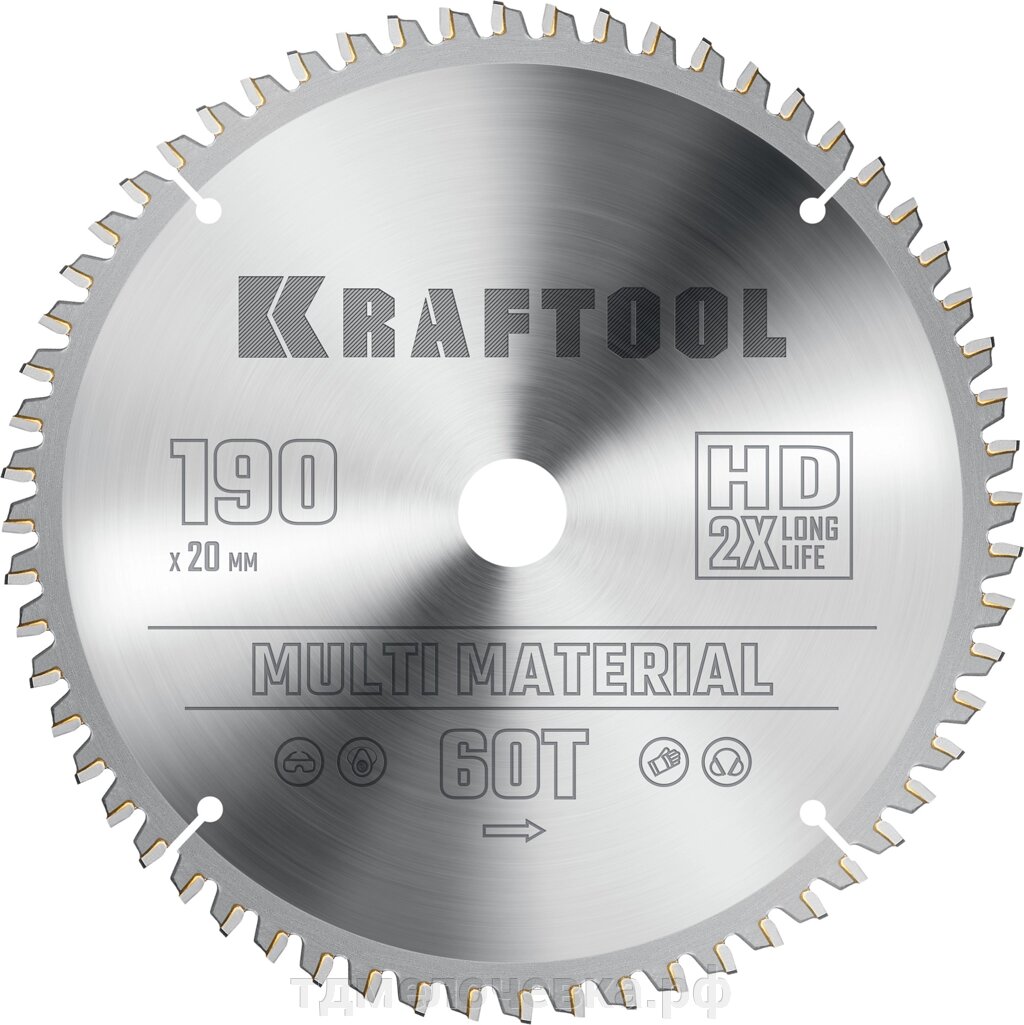 KRAFTOOL Multi Material, 190 х 20 мм, 60Т, пильный диск по алюминию (36953-190-20) от компании ТД МЕЛОЧевка (товары для дома от метизов до картриджей) - фото 1