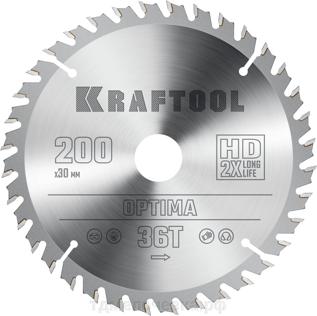 KRAFTOOL Optima, 200 х 30 мм, 36Т, пильный диск по дереву (36951-200-30) от компании ТД МЕЛОЧевка (товары для дома от метизов до картриджей) - фото 1