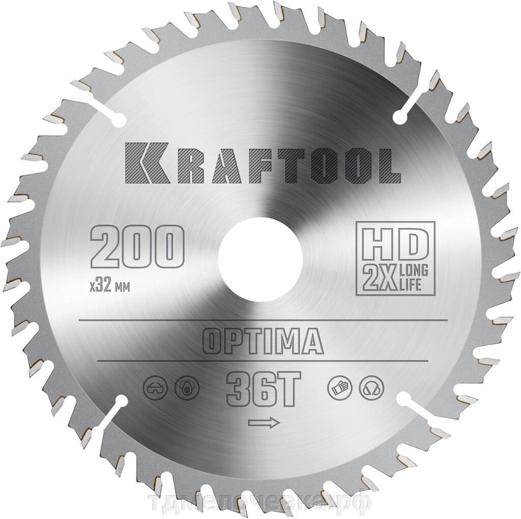 KRAFTOOL Optima, 200 х 32 мм, 36Т, пильный диск по дереву (36951-200-32) от компании ТД МЕЛОЧевка (товары для дома от метизов до картриджей) - фото 1