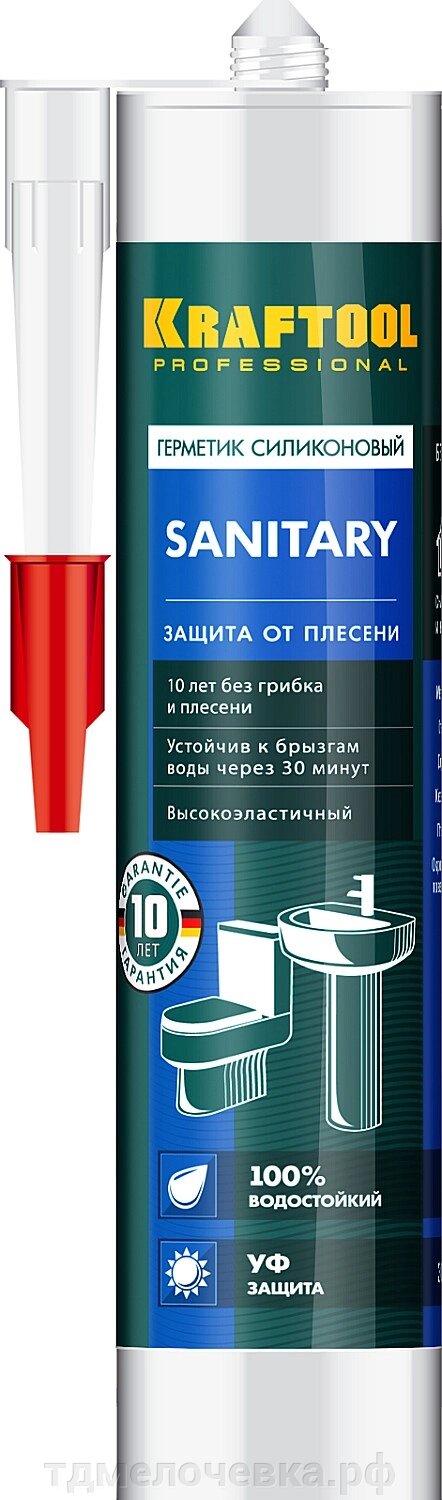 KRAFTOOL SANITARY, 300 мл, белый, санитарный силиконовый герметик (41255-0) от компании ТД МЕЛОЧевка (товары для дома от метизов до картриджей) - фото 1