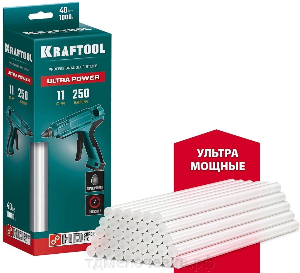 KRAFTOOL Ultra Power, 11 х 250 мм, 40 шт, ультрамощные, прозрачные, клеевые стержни (06848-40) от компании ТД МЕЛОЧевка (товары для дома от метизов до картриджей) - фото 1