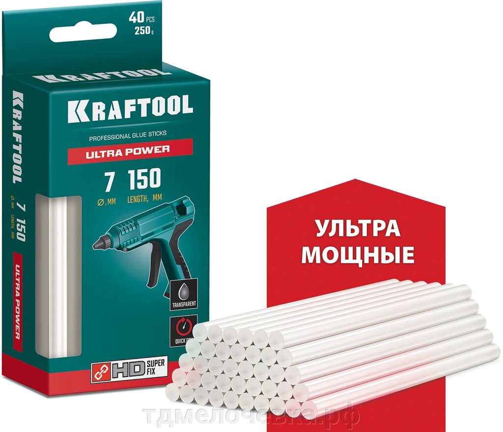 KRAFTOOL Ultra Power, 7 х 150 мм, 40 шт, прозрачные, ультрамощные клеевые стержни (06837-40) от компании ТД МЕЛОЧевка (товары для дома от метизов до картриджей) - фото 1