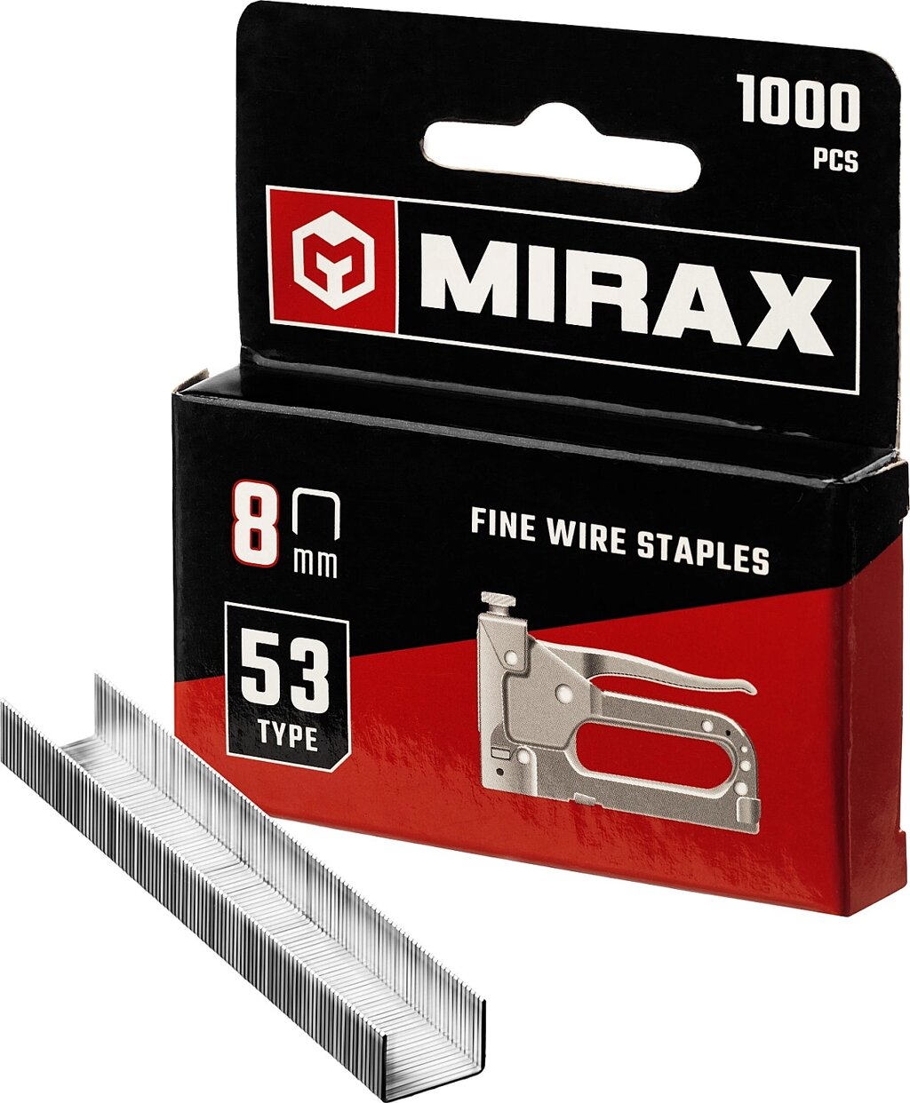 MIRAX 8 мм скобы для степлера узкие тип 53, 1000 шт от компании ТД МЕЛОЧевка (товары для дома от метизов до картриджей) - фото 1