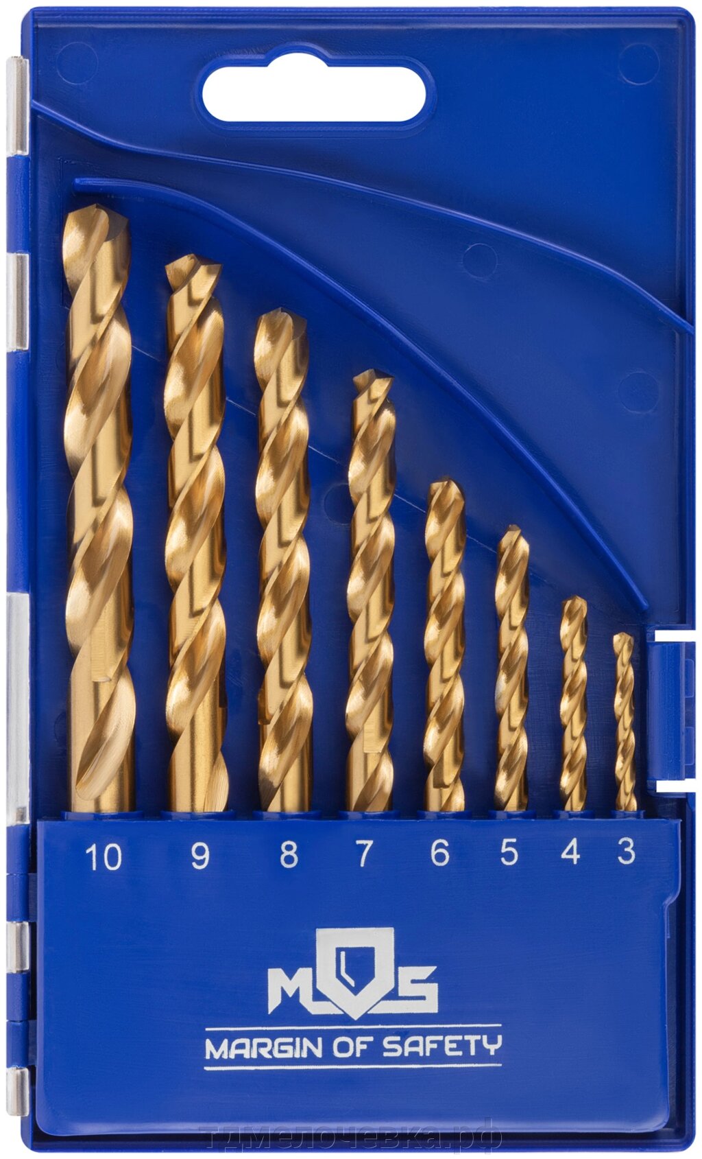 Набор сверл по металлу HSS шлифованные, титановое покрытие, угол заточки 135°, пласт. кейс, 8 шт. (3-4-5-6-7-8-9-10 мм) от компании ТД МЕЛОЧевка (товары для дома от метизов до картриджей) - фото 1