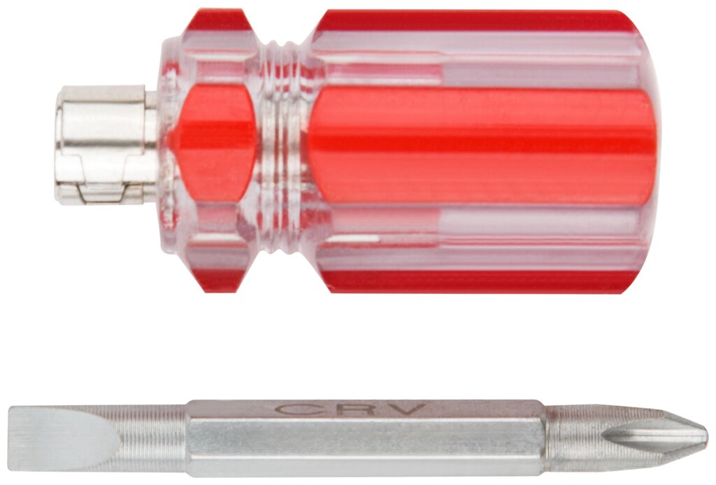 Отвертка с переставным жалом "коротыш", пластиковая красная прозрачная ручка 6x28 мм PH2/SL6 от компании ТД МЕЛОЧевка (товары для дома от метизов до картриджей) - фото 1