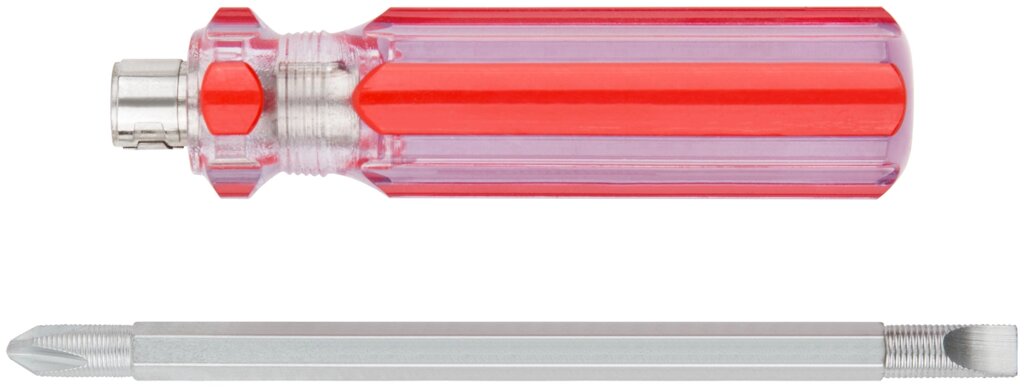 Отвертка с переставным жалом, пластиковая красная прозрачная ручка 6х85 мм PH2/SL6 от компании ТД МЕЛОЧевка (товары для дома от метизов до картриджей) - фото 1