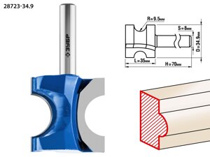 ЗУБР 34.9 x 35 мм, радиус 9.5 мм, фреза полустержневая, Профессионал (28723-34.9)