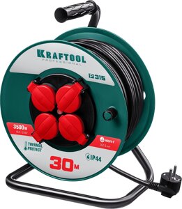 Силовой удлинитель на катушке KRAFTOOL ПВС 3х1.5 30м, 3500Вт IP44, P-315