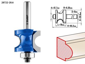 ЗУБР 28.6 x 19 мм, радиус 6.3 мм, фреза полустержневая с подшипником, Профессионал (28722-28.6)